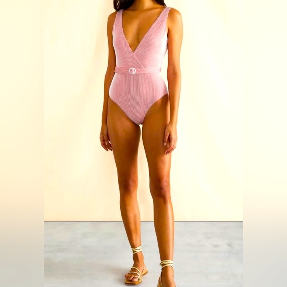 Onia Belted one piece swimsuit coral orange pink large